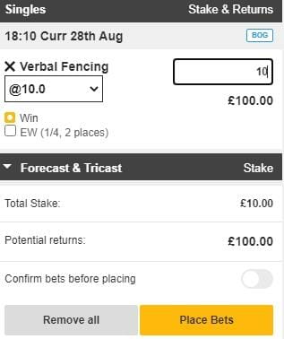 Each-way bet on Betfair