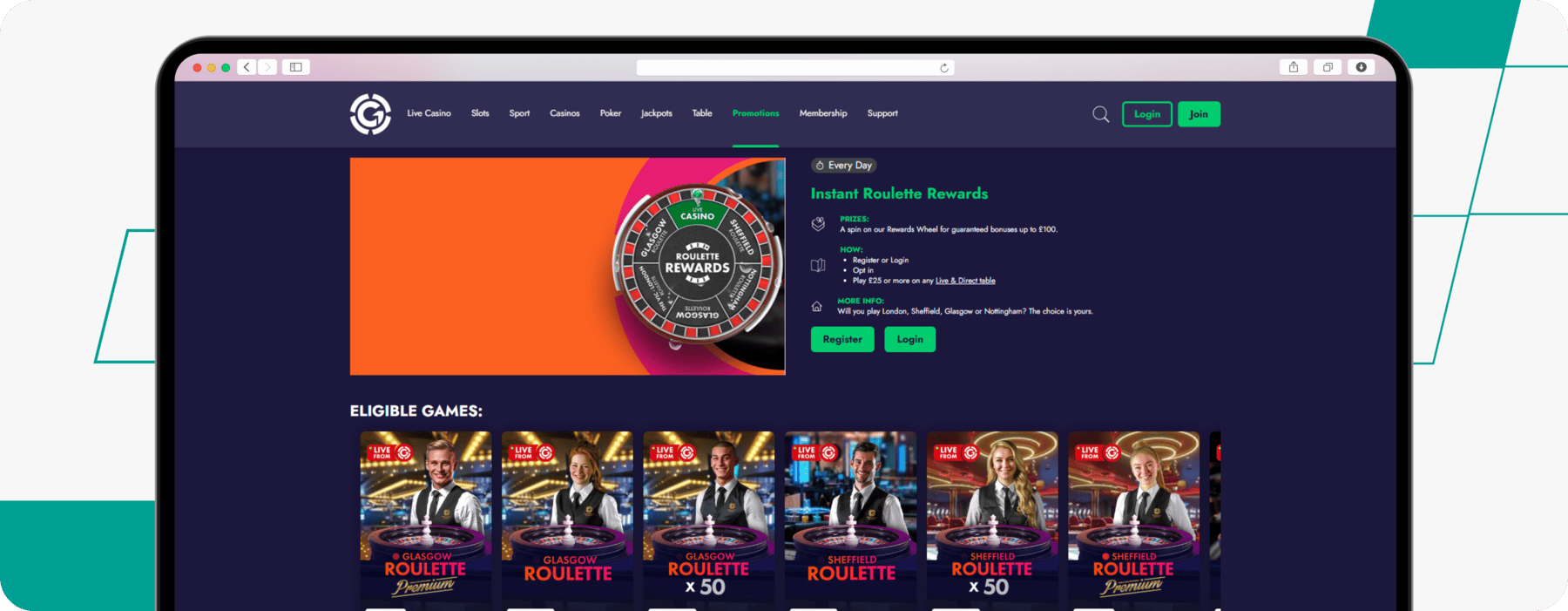 screenshot of grosvenor's instant roulette rewards offer