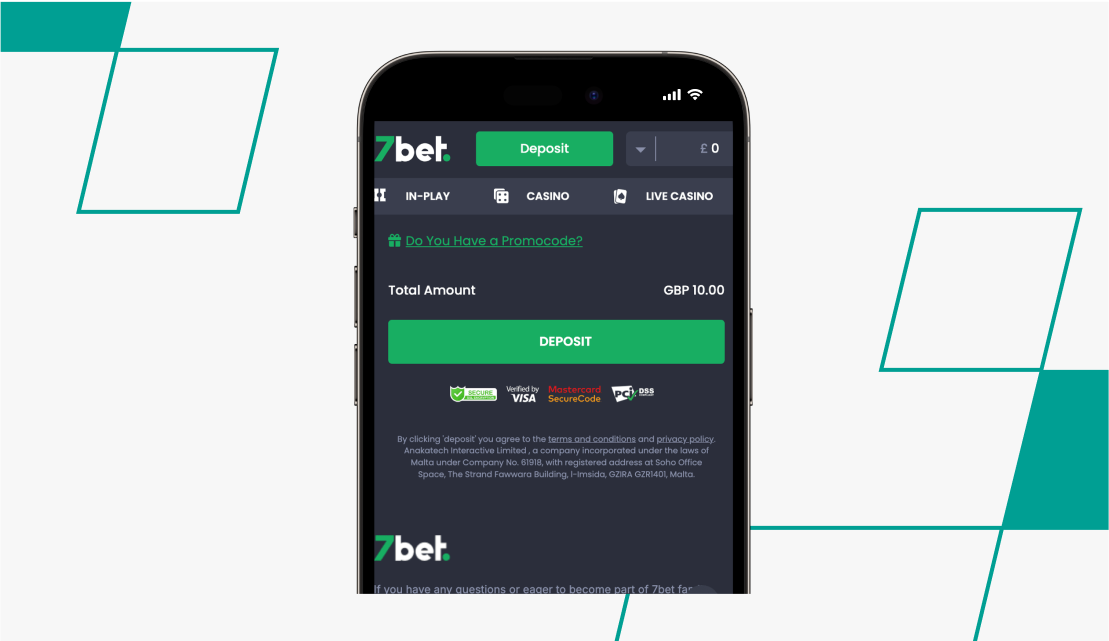 screenshot of 7bet deposit process